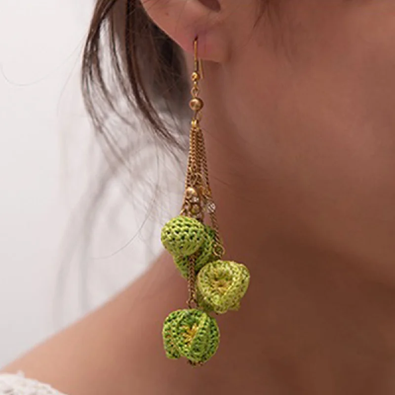 Samoolam Handmade Crochet Swing Earrings ~ Green Bougainvillea