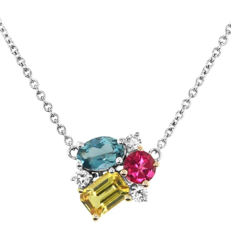 Premium Jewelry Now Available At Special Discounts 14K Tri-Color 'Tesserae' Rainbow Rose Cluster Necklace