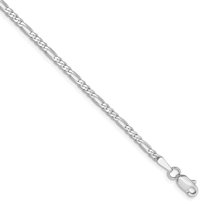 14k White Gold 2.25mm Flat Figaro Chain Anklet