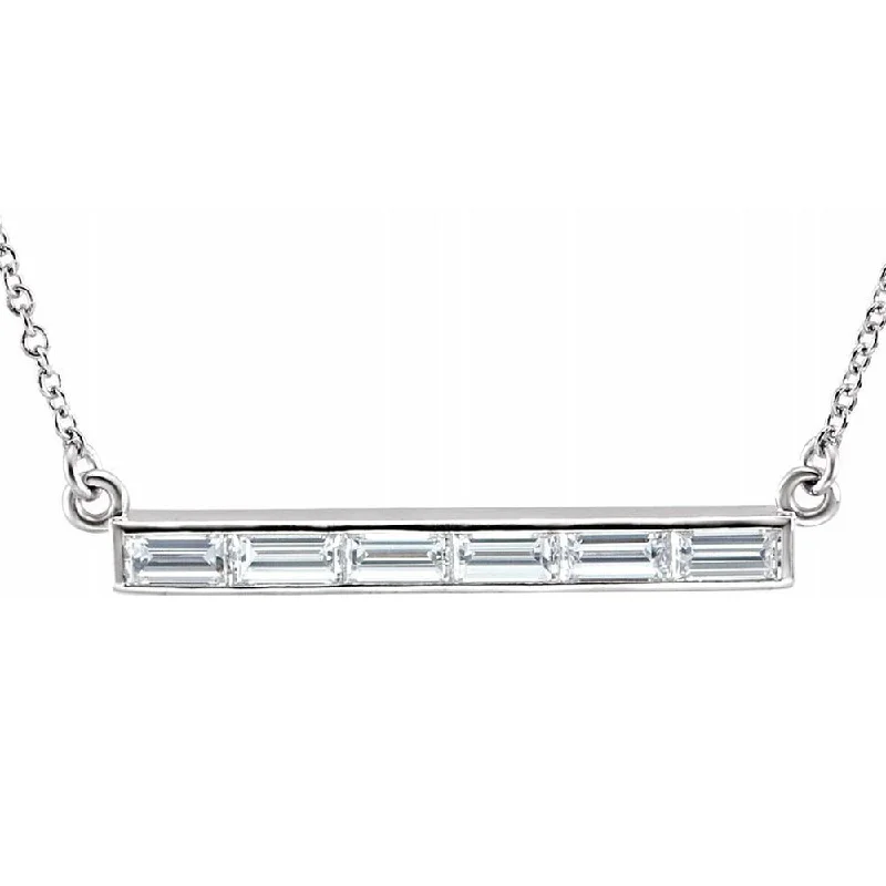 Don't Miss Out On Jaw-Dropping Jewelry Discounts 14k White Gold & Diamond 4 or 6 Stone Baguette Bar Necklace, 17 Inch