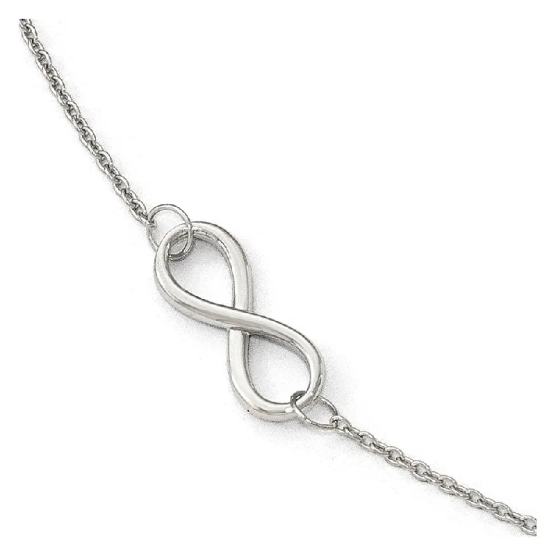 14k White Gold Polished Infinity Station Anklet, 9-10 Inch