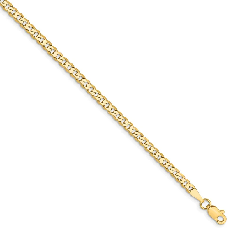 14k Yellow Gold 2.9mm Solid Beveled Curb Chain Anklet, 9 Inch