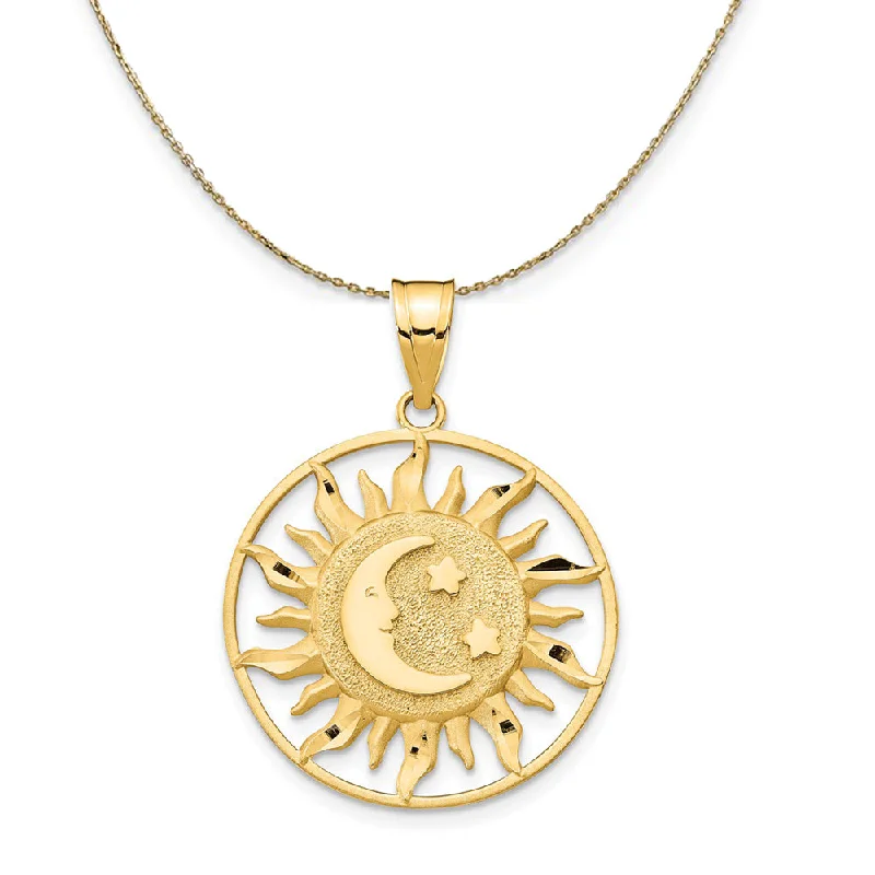 Limited-Time Offer On Premium Jewelry Collections 14k Yellow Gold 22mm Sun, Moon and Stars Circle Necklace