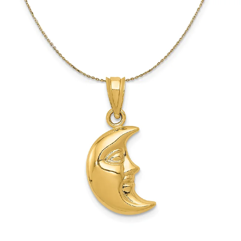 Elegant Rose Gold Jewelry For A Stylish Touch 14k Yellow Gold 3D Crescent Moon Face Necklace