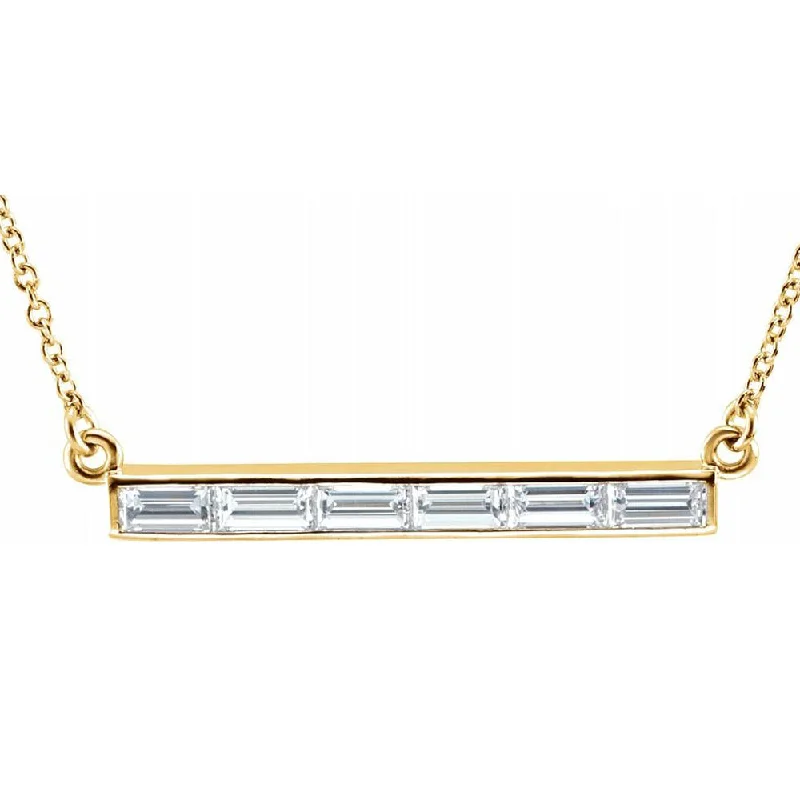 Jewelry Clearance – Final Chance To Save Big 14k Yellow Gold & Diamond 4 or 6 Stone Baguette Bar Necklace, 17 Inch