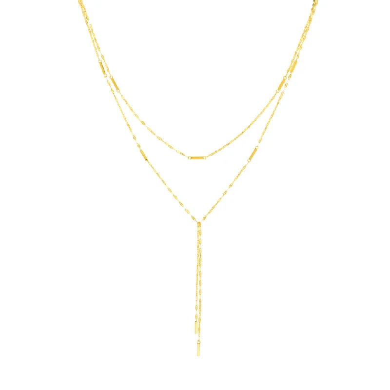 Flash Sale On Stunning Jewelry – Limited Stock Available 14K Yellow Gold Double Stranded Hammered Bar Dangle Necklace