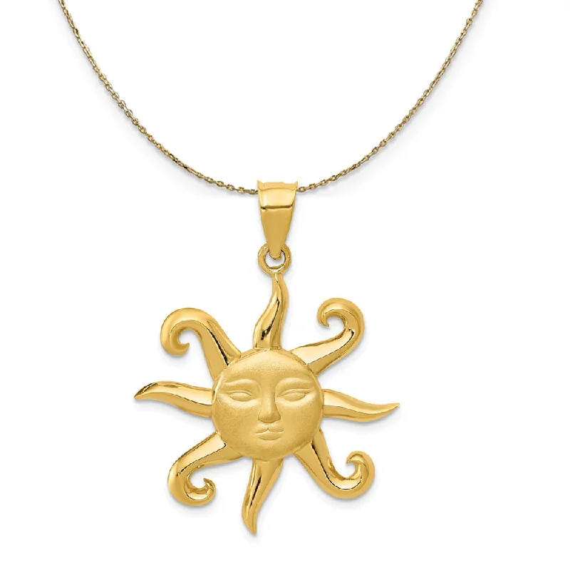 Shop Dazzling Jewelry With Special Promotional Discounts 14k Yellow Gold Large Satin and Polished 2D Sun Necklace