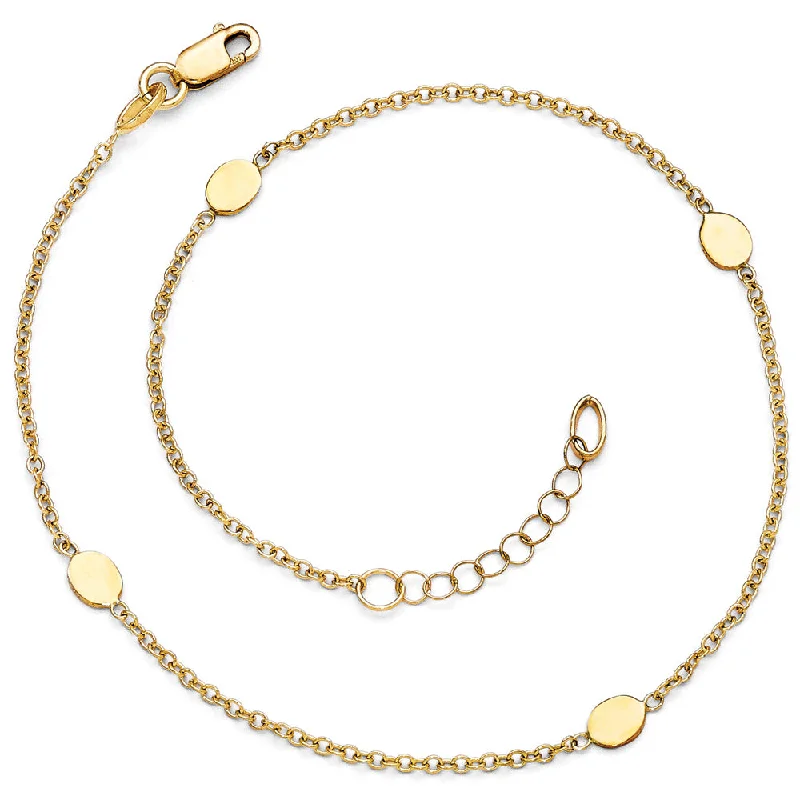 14k Yellow Gold Polished Oval Disc Anklet, 10-11 Inch