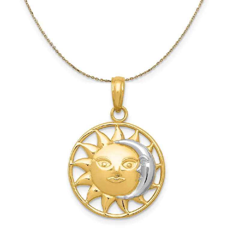 Exclusive Online Discounts On Stylish Jewelry 14k Yellow Gold & Rhodium 17mm Sun and Moon Circle Necklace