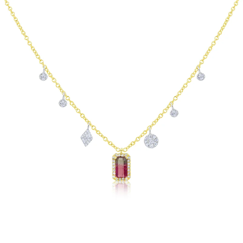 Timeless Jewelry, Timeless Savings – Don't Wait 14K Yellow Gold Watermelone Tourmaline And Diamond Station Necklace