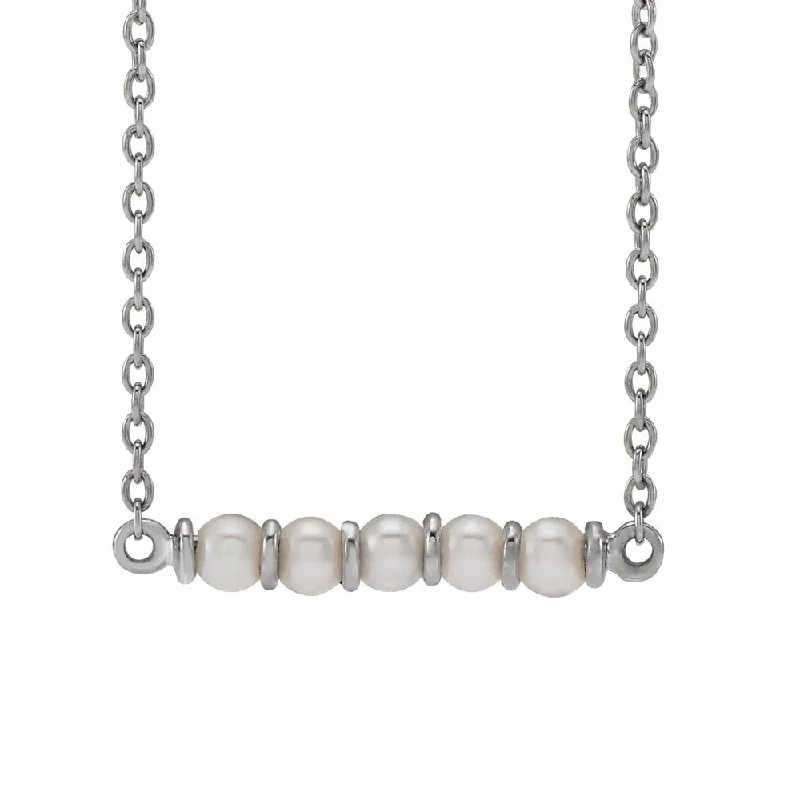 Fine Jewelry, Limited-Time Offers Available 14K Yellow or White Gold FW Cultured Pearl Small Bar Necklace, 18 Inch