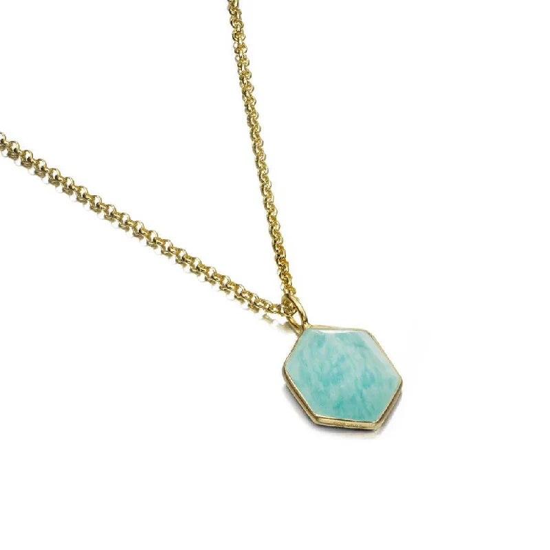 Unlock Unbeatable Jewelry Deals Before They’Re Gone 18K Yellow Gold Vermeil Hexagon Amazonite Pendant