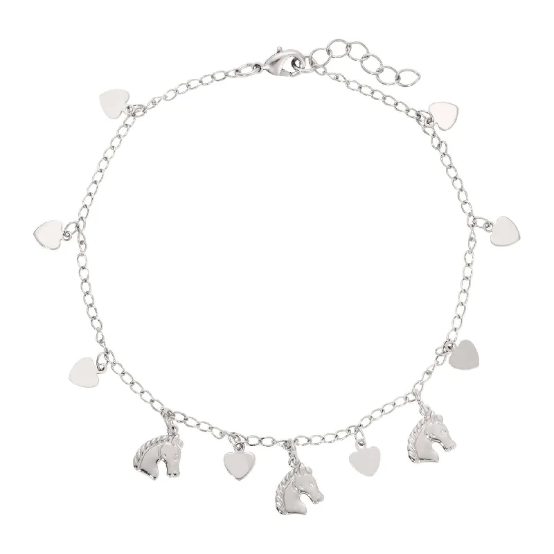 1928 Jewelry Equine & Heart Charms Anklet 9" + 1.5" Extension