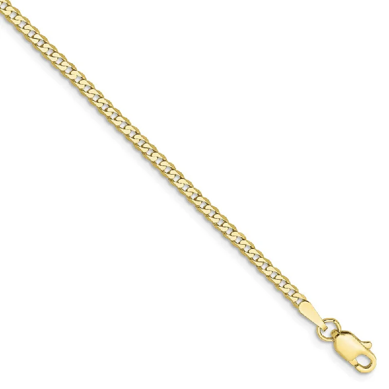 2.2mm 10k Yellow Gold Flat Beveled Curb Chain Anklet