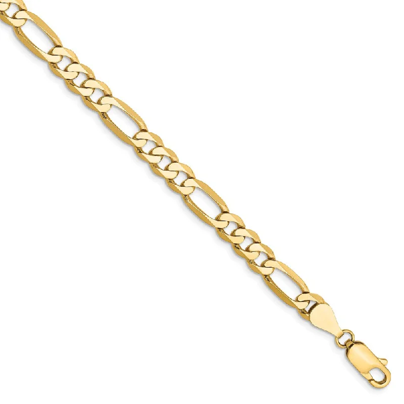 5.25mm, 14k Yellow Gold, Flat Figaro Chain Anklet or Bracelet