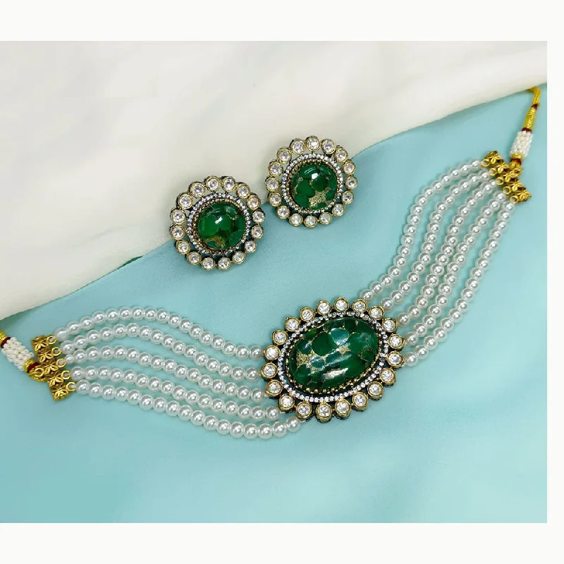 Fashion-Forward Jewelry At Exclusive Discounts Amoliya Jewels Gold Plated Kundan Stone And Pearls Choker Necklace Set