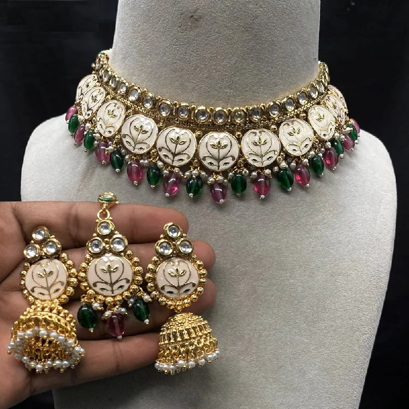 Unmissable Deals On Handmade Jewelry Collections Amoliya Jewels Gold Plated Kundan Stone And Pearls Meenakari Choker Necklace Set