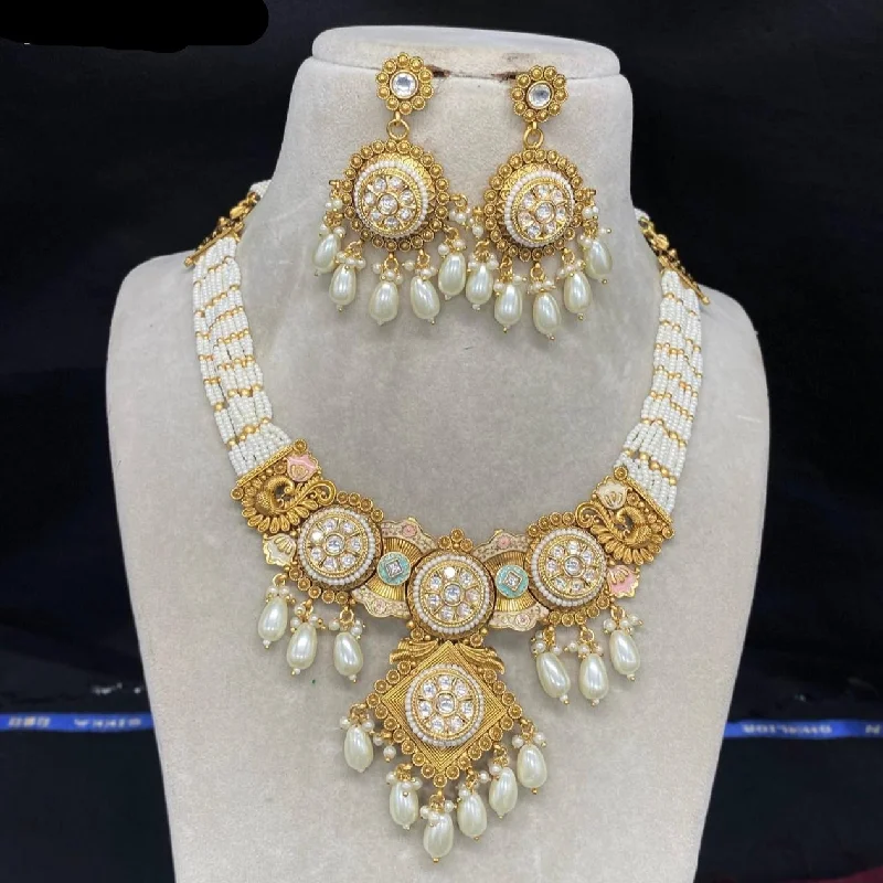 Jewelry Deals That Outshine The Rest Amoliya Jewels Gold Plated Polki Kundan And Pearl Beads Necklace Set