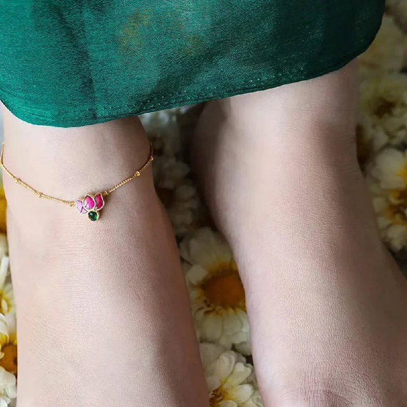 Single Silver Kundan Lotus Anklet