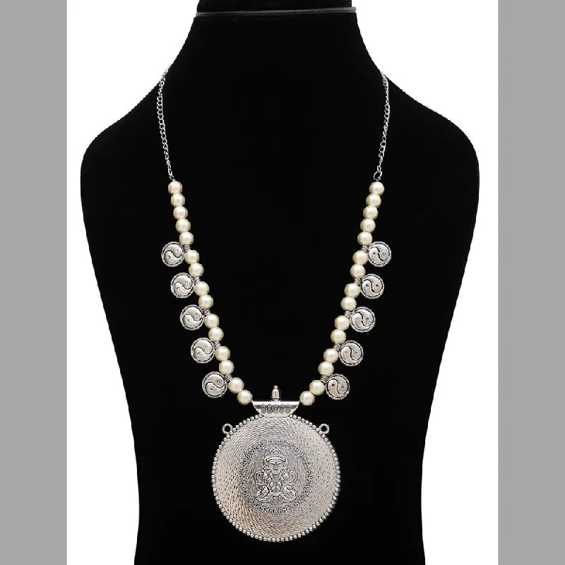 Shop Dazzling Rings, Earrings, And More At Special Discounts Bevy Pearls Oxidised Plated  Temple Pearl Necklace