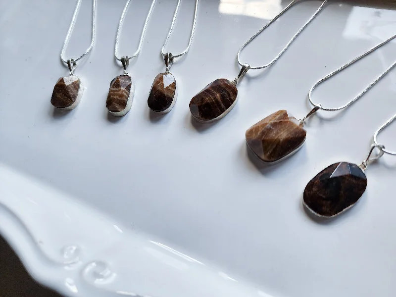 Unmissable Jewelry Discounts – Elevate Your Look For Less Chocolate Calcite Faceted Sterling Pendant Necklace