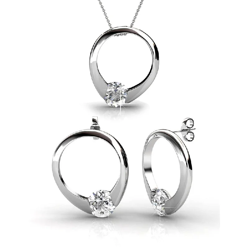 Jewelry Clearance Sale – Final Reductions Dahlia 18k White Gold Plated Necklace  and Earrings Jewelry Set with Simulated Diamond Crystal