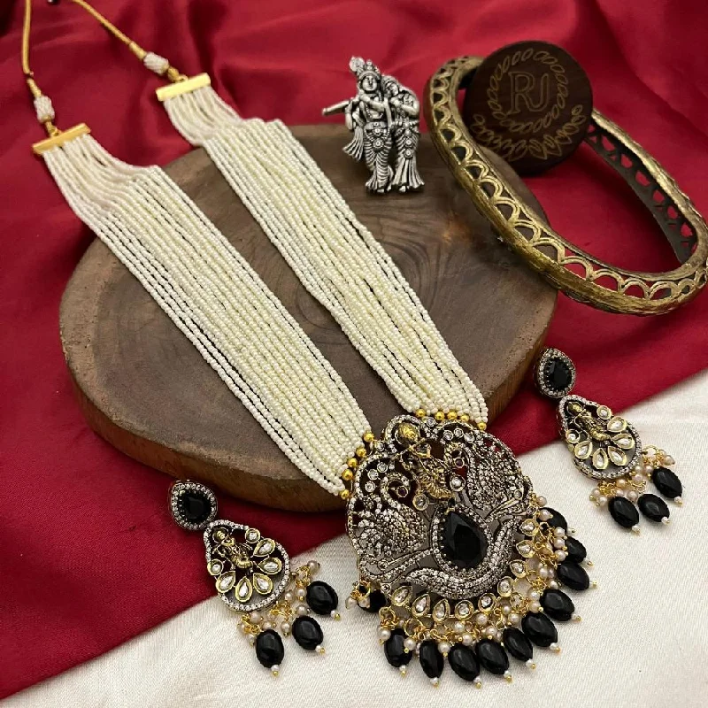 Trending Jewelry Styles Now At Limited-Time Discounts FS Collection 2 Tone Plated Austrian Stone And Pearls Temple Long Necklace Set