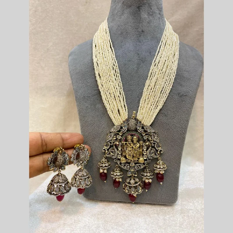 Exclusive Jewelry Offers – Shine For Less FS Collection 2 Tone Plated Austrian Stone And Pearls Temple Long Necklace Set