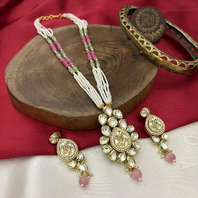 Shop Jewelry That Shines Without The High Price FS Collection Gold Plated Polki Kundan Stone And Pearls Long Necklace Set