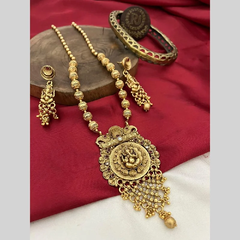 Shop Dazzling Jewelry At The Best Prices FS Collection Gold Plated Pota Stone And Pearls Lord Ganesha Necklace Set