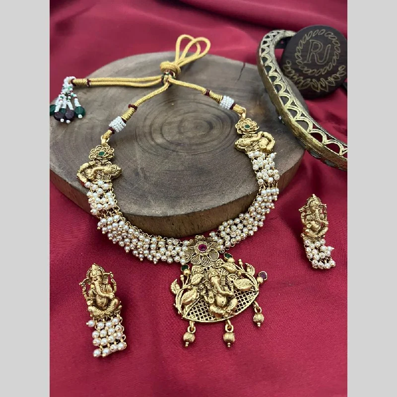 Huge Savings On Timeless Jewelry Collections FS Collection Gold Plated Pota Stone And Pearls Lord Ganesha Necklace Set