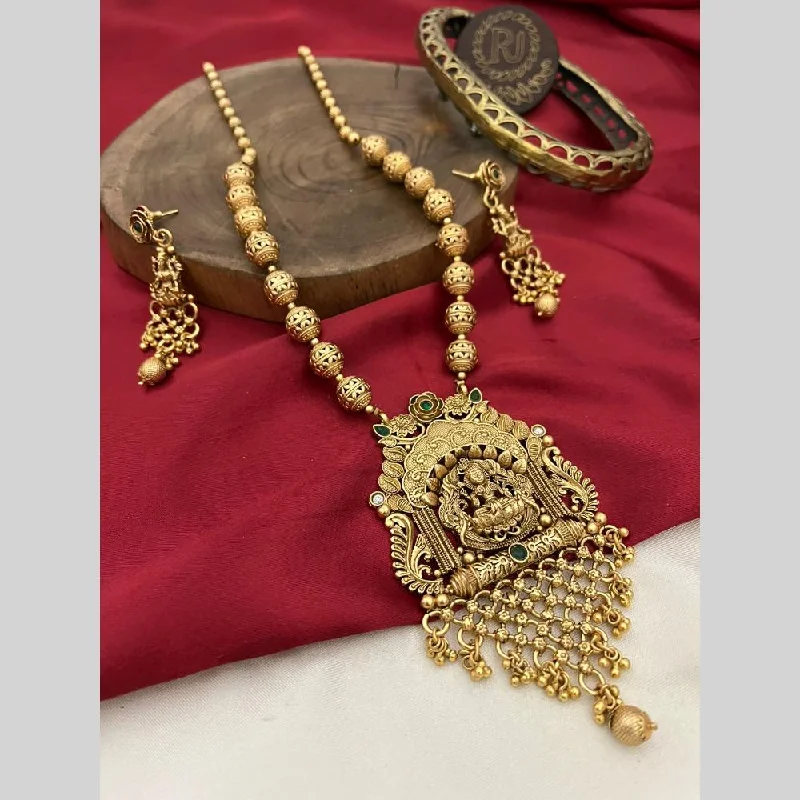 Premium Jewelry Now Available At Special Discounts FS Collection Gold Plated Pota Stone And Pearls Temple Long Necklace Set