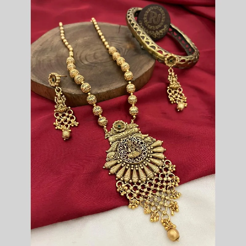 Seasonal Jewelry Deals – Elevate Your Style FS Collection Gold Plated Pota Stone And Pearls Temple Long Necklace Set