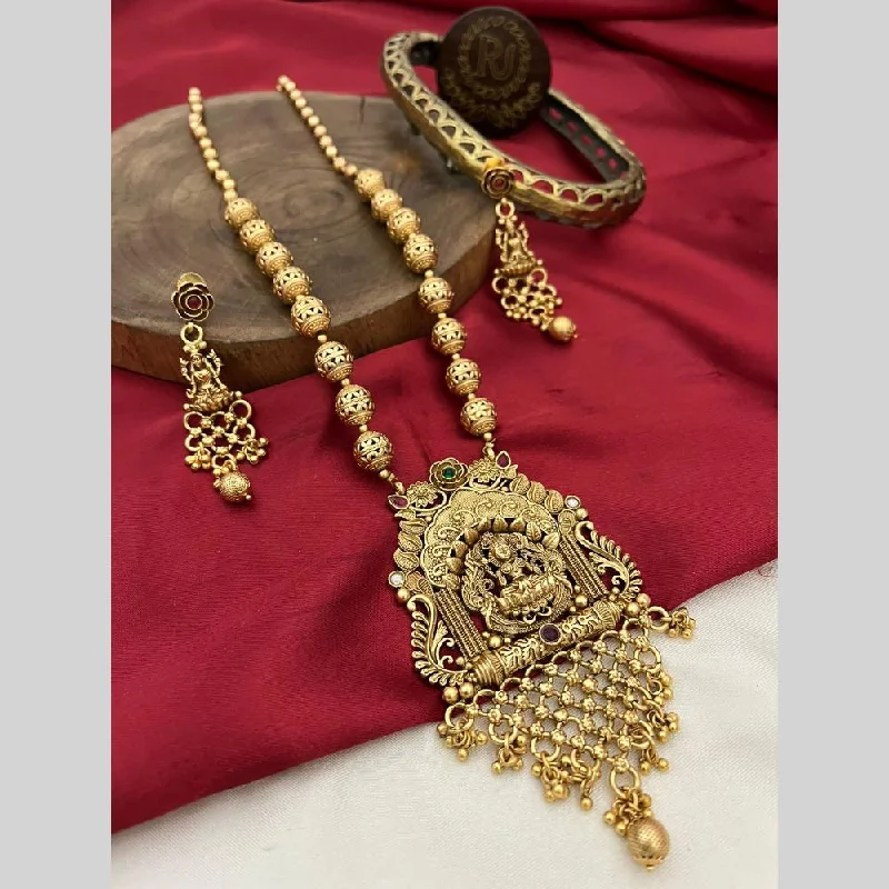 Huge Savings On Timeless Jewelry Collections FS Collection Gold Plated Pota Stone And Pearls Temple Long Necklace Set