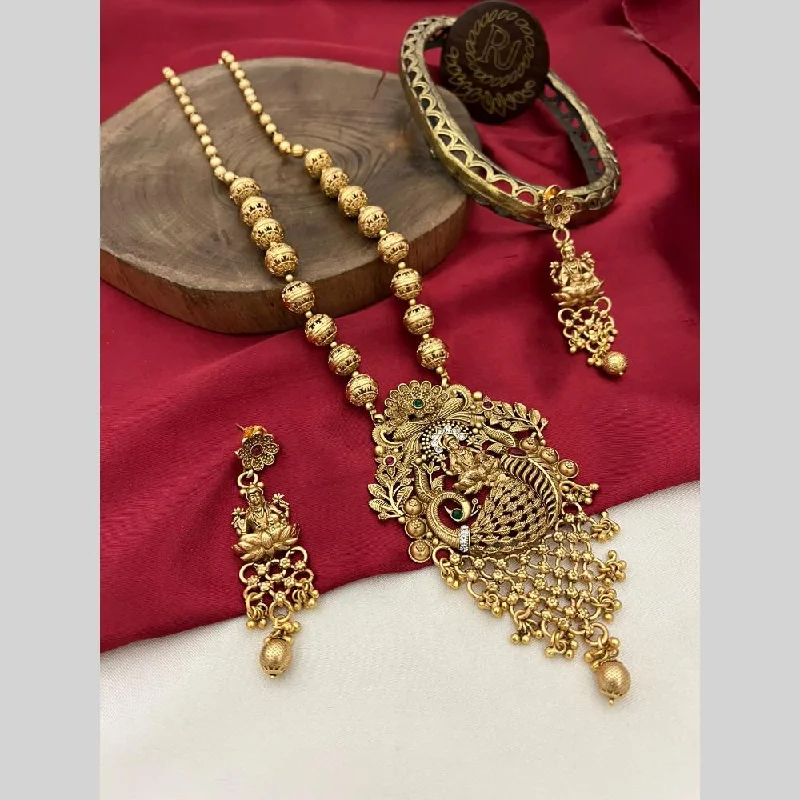 Limited-Stock Jewelry Sale – Once It's Gone, It's Gone FS Collection Gold Plated Pota Stone And Pearls Temple Long Necklace Set