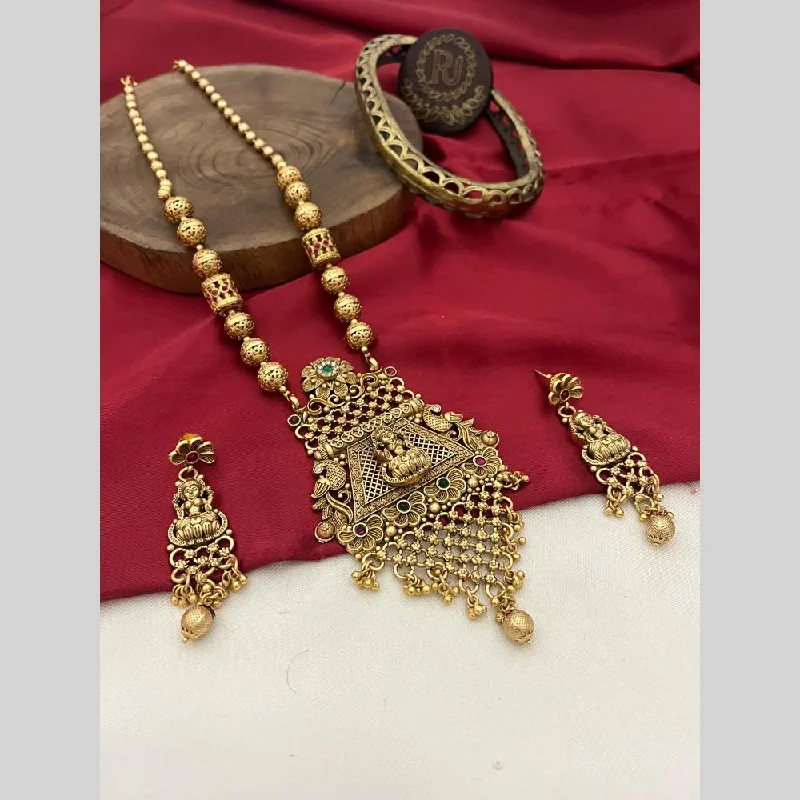 Discounted Jewelry For A Glamorous Look FS Collection Gold Plated Pota Stone And Pearls Temple Long Necklace Set