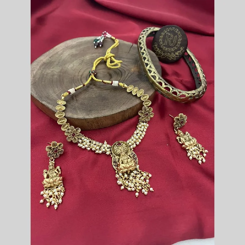 Shop Dazzling Jewelry At The Best Prices FS Collection Gold Plated Pota Stone And Pearls Temple Necklace Set