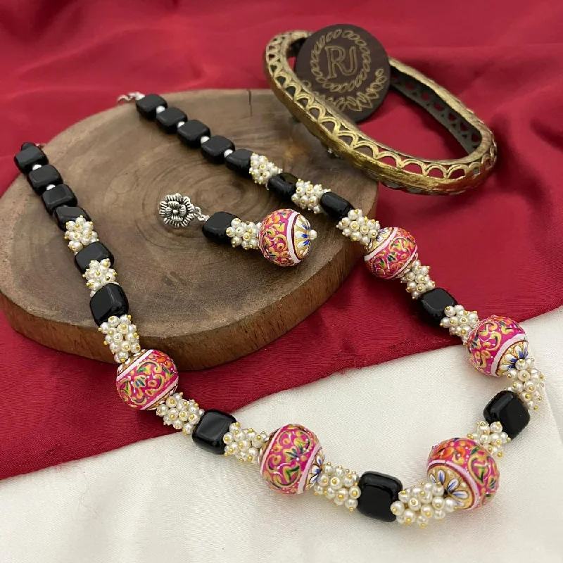 Make Every Moment Shine – Jewelry Discounts Available FS Collection Oxidised Plated Meenakari And Pearls Long Necklace Set