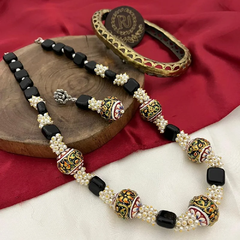 Fine Jewelry, Limited-Time Offers Available FS Collection Oxidised Plated Meenakari And Pearls Long Necklace Set