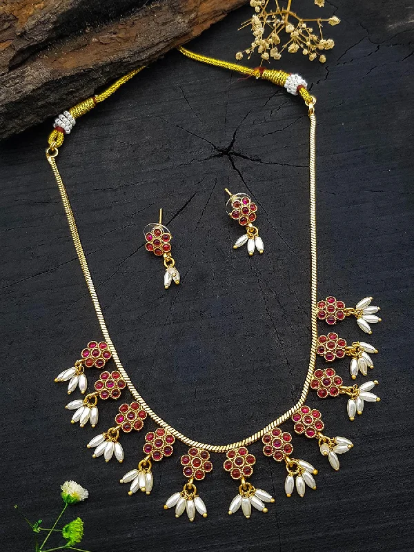 Shine Bright With Our Special Jewelry Promotions Gold Plated Floral Delicate Necklace set with pearls