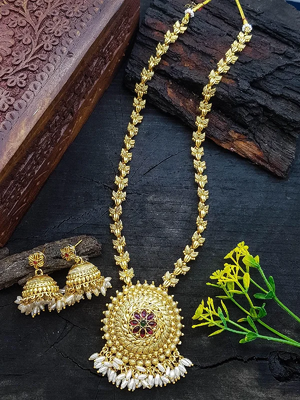 Handcrafted Jewelry Sale – Unique Designs At Low Prices Gold Plated Long Temple design Necklace Set