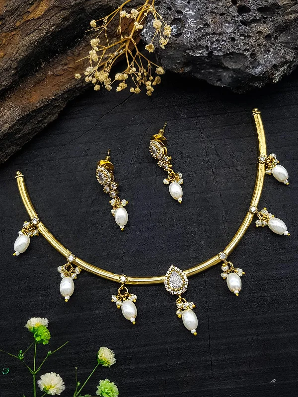 Make Your Outfit Shine With Discounted Jewelry Gold Plated Short Necklace Set in Zercons