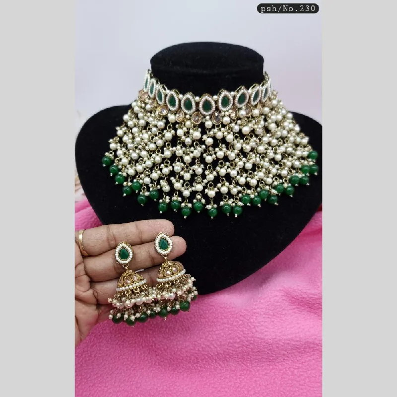 Unique Jewelry Designs Now At Discounted Rates JCM Gold Plated Crystal Stone And Pearls Choker Necklace Set