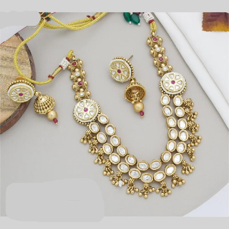 Limited-Stock Jewelry Clearance – Grab Your Favorites Now JCM Gold Plated Kundan Stone And Pearls Necklace Set