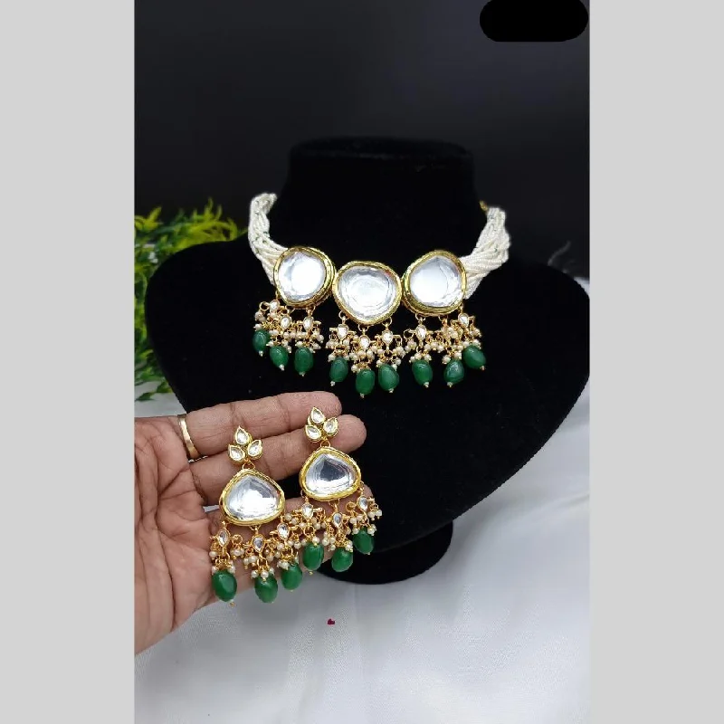 Discounted Luxury Jewelry – Shine Without The Splurge JCM Gold Plated Pearl And Kundan Choker Necklace Set