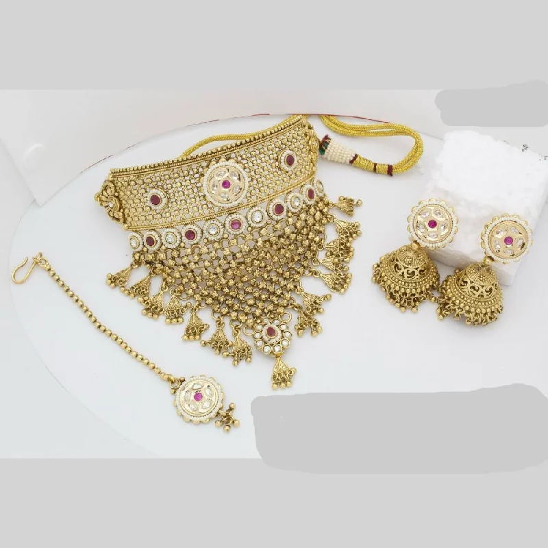 Trending Jewelry Now Available At Exclusive Prices JCM Gold Plated Polki Kundan Stone And Pearls Meenakari Choker Necklace Set