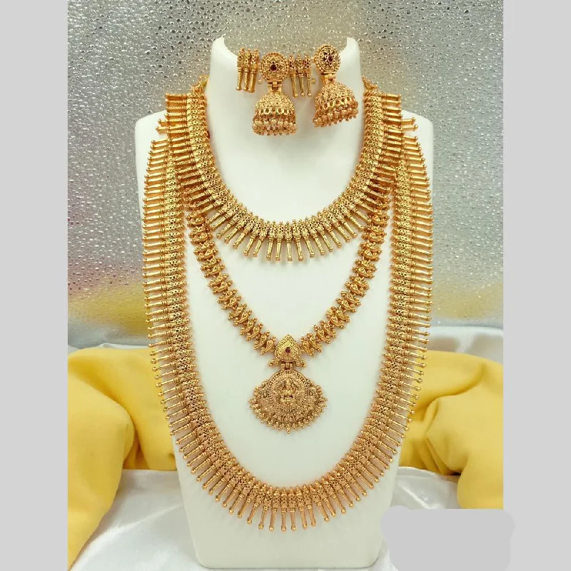 Delicate Crystal Jewelry For Sophisticated Charm Joyful Jewel Art Matte Gold Plated Pota Stone Temple Long Necklace Combo