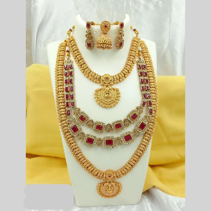 Don't Miss Out – Shop Elegant Jewelry For Less Joyful Jewel Art Matte Gold Plated Pota Stone Temple Long Necklace Combo