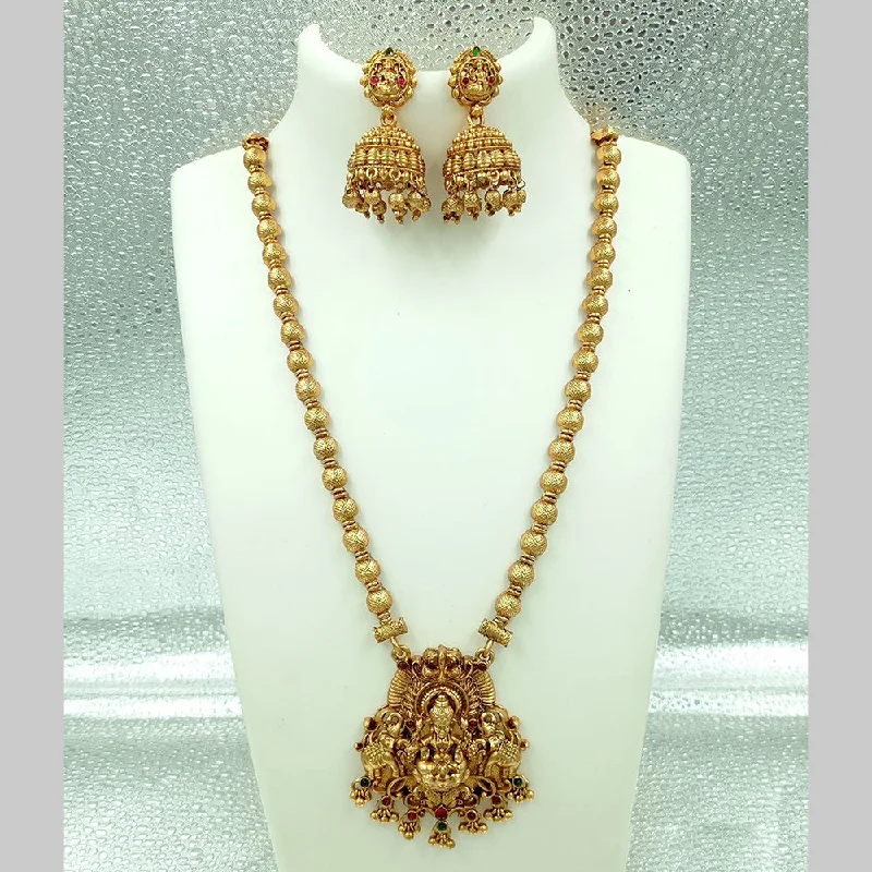 Timeless Elegance At Unbelievable Discounts Joyful Jewel Art Matte Gold Plated Pota Stone Temple Long Necklace Set