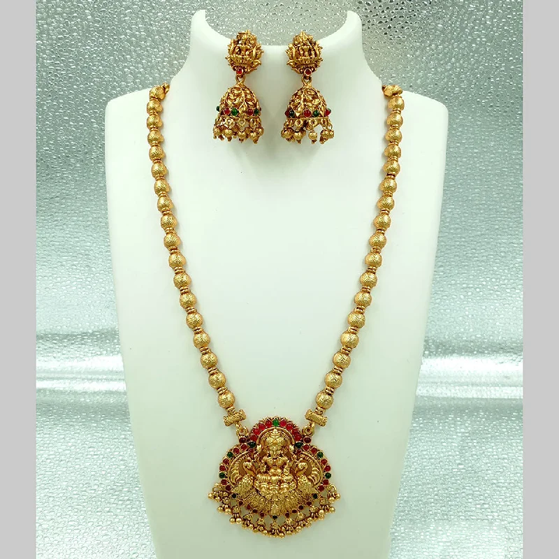 Big Discounts On Elegant Jewelry Collections Joyful Jewel Art Matte Gold Plated Pota Stone Temple Long Necklace Set